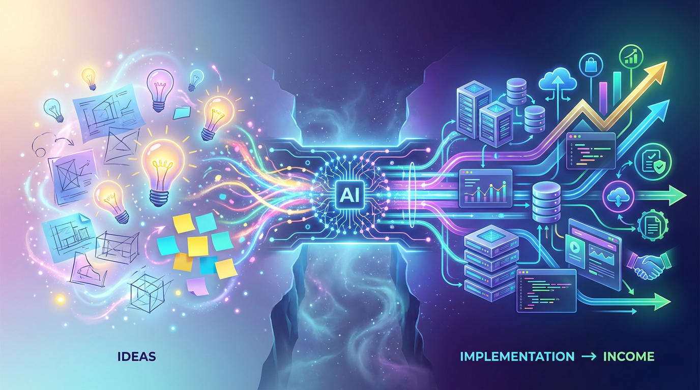 Idea to Implementation to Income bridge illustration